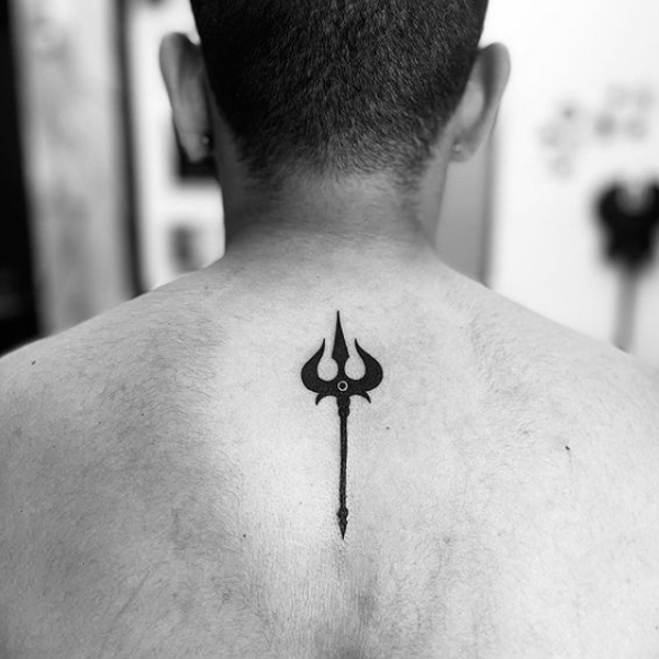 Black and small trishul tattoo for back neck 