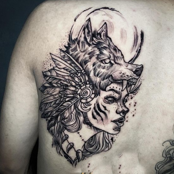 Stunning Werewolf lady tattoo