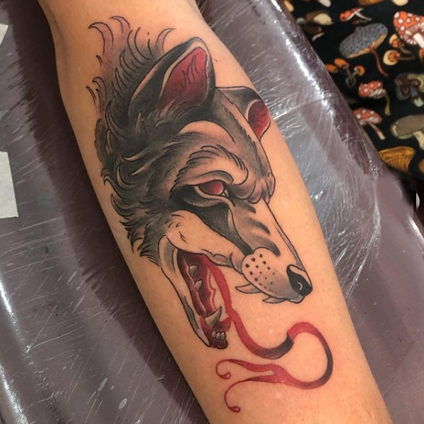 Pretty Wolf face colorful tattoo