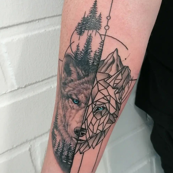 Amazing Twin face Wolf design tattoo