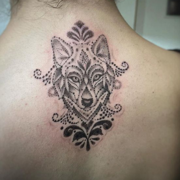  Pretty Ornamental wolf tattoo design