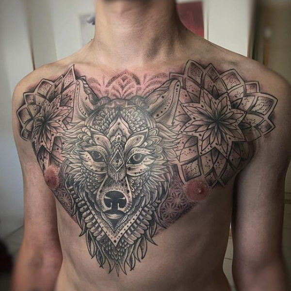 Incredible Mandala wolf design for chest