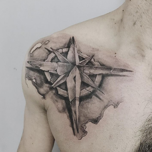 Creative 3D compass on the shoulder