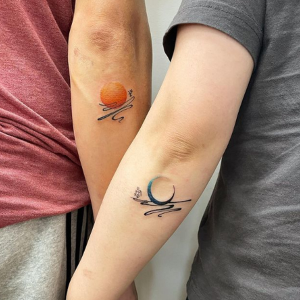  Beautiful moon And Sun couple tattoo