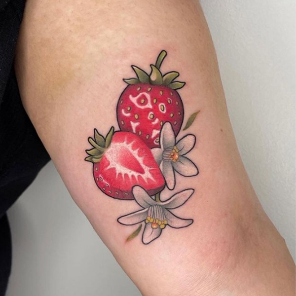 awesome strawberry food tattoo