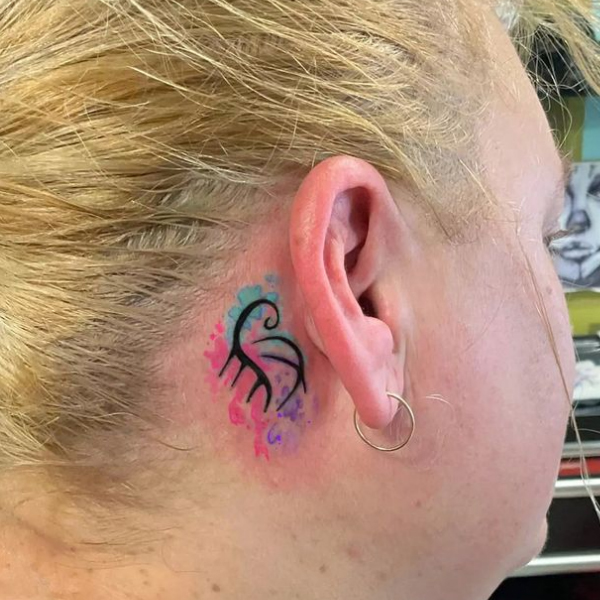 Beautiful Angelic symbol with watercolor ear tattoo design idea