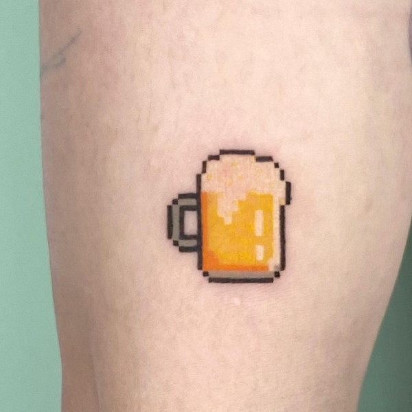  Amazing pixcel Beer glass tattoo