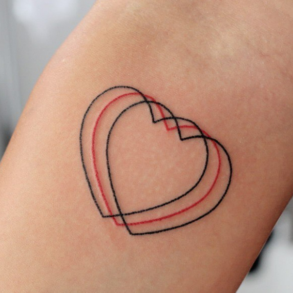  Fine line art three Heart tattoo design on forearm