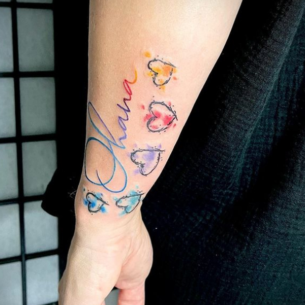 Stunning name and heart colorful tattoos design