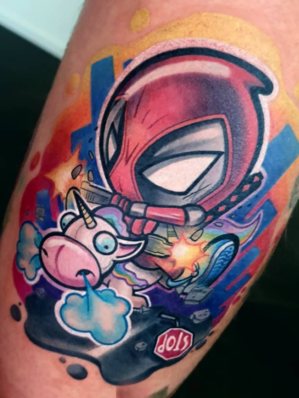 Awesome Deadpool cartoon tattoo design