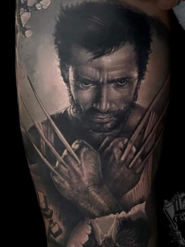 Amazing Huge jackman portrait as a wolverine tattoo
