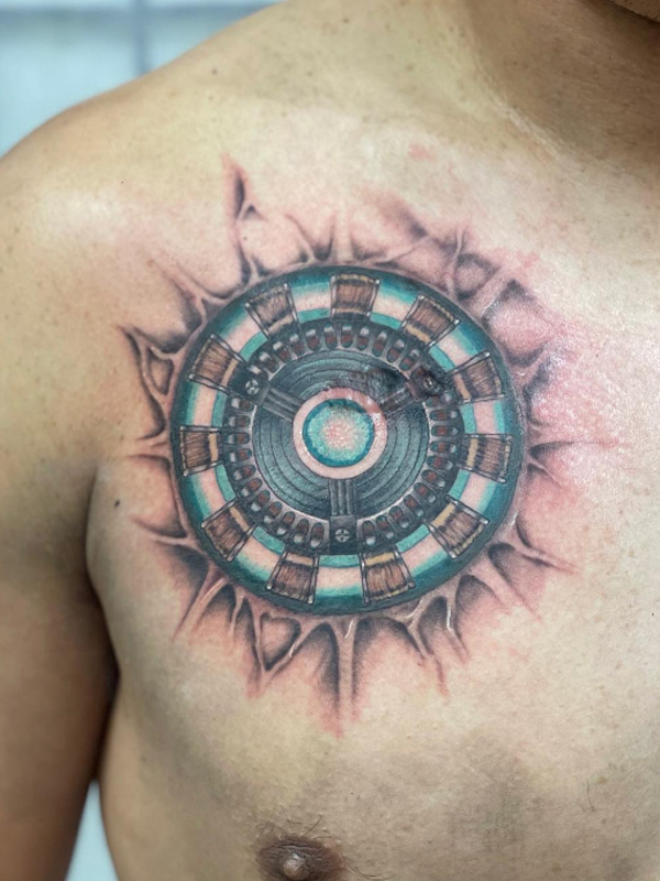 Stunning Arc-Reactor tattoo on the chest