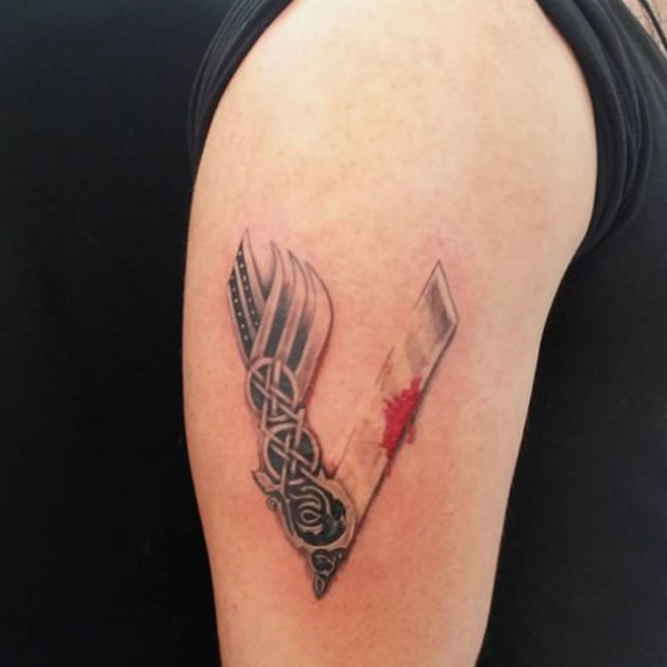 Awesome v-letter Viking tattoo design
