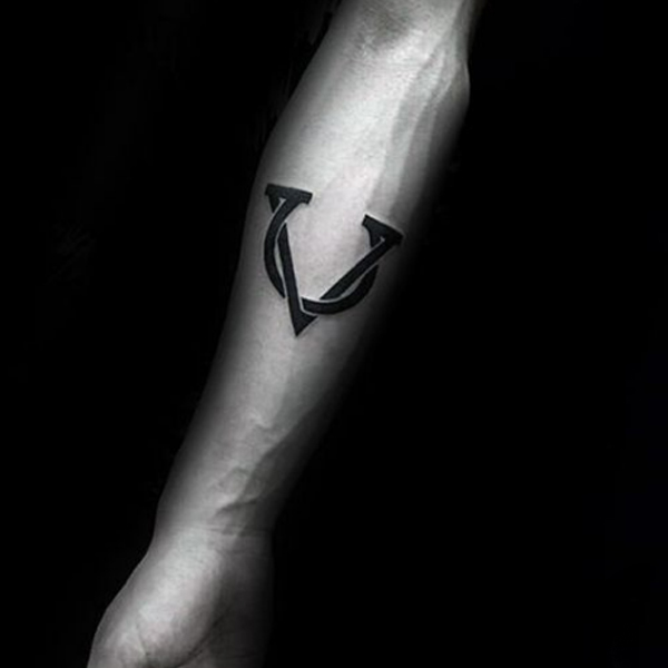 Dazzling black v-letter and omega symbol meaningful tattoo design
