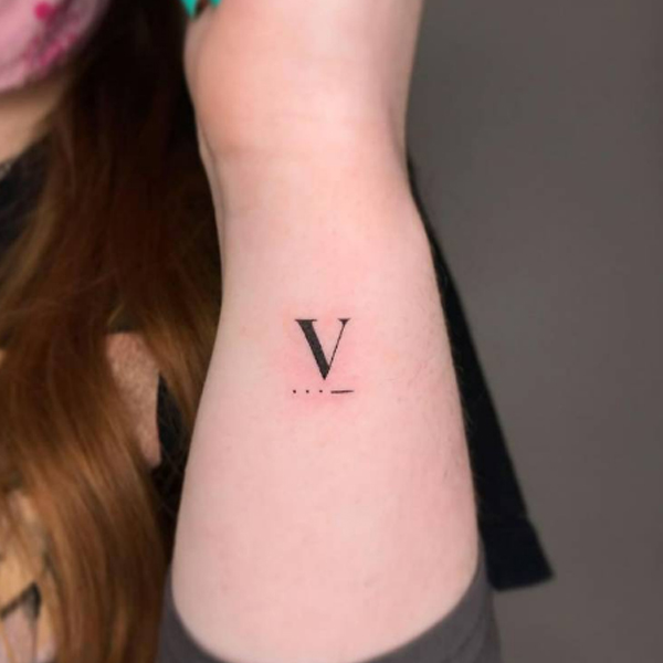 Classy Black and bold v-letter and three dot tattoo design