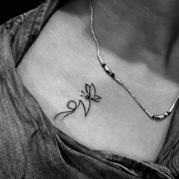 Cute V-letter and butterfly tattoo design