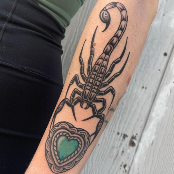 Splendid Scorpio and heart gem tattoo