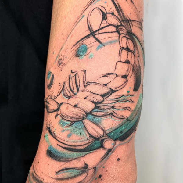 Awesome colorful Scorpio brush stroke tattoo