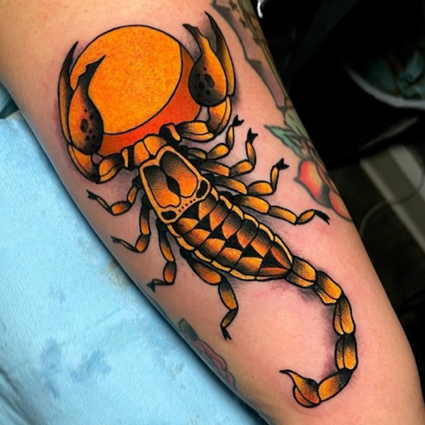 Awesome neo-traditional Scorpio colorful tattoo 