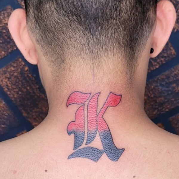 Attractive k-letter black and red tattoo design