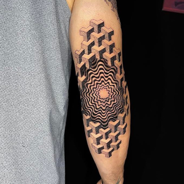 Fantastic geometrical 3d tattoo design