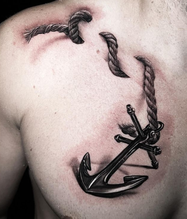 Amazing anchor realistic 3D tattoo design