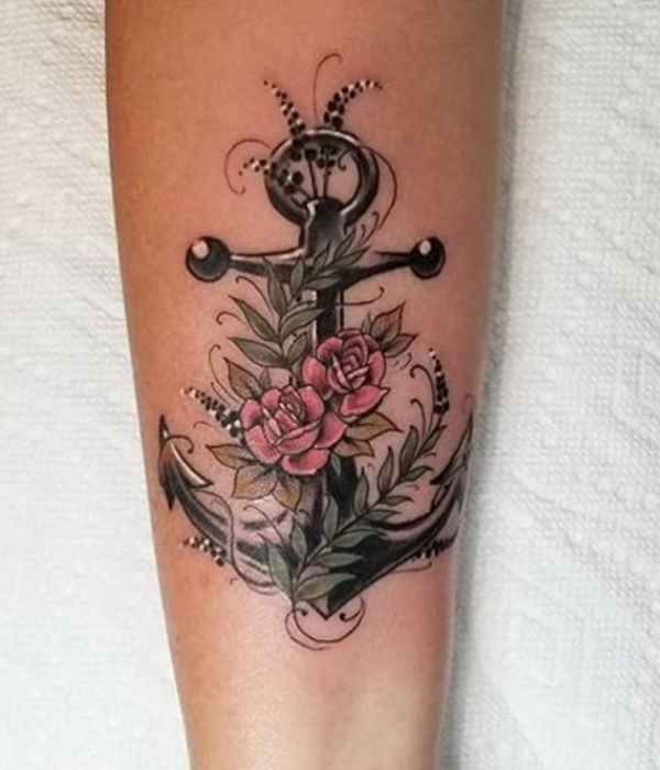 Beautiful Anchor flower tattoo design
