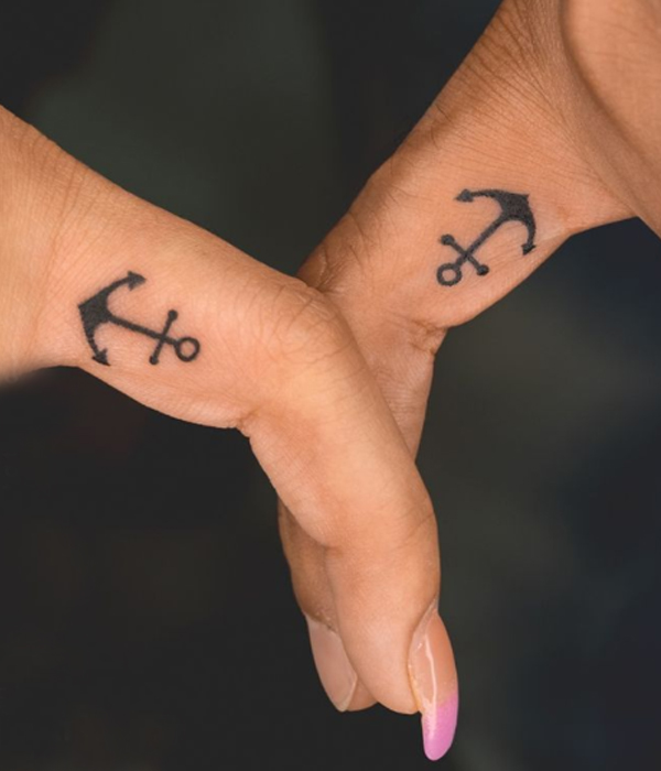 Small cute anchor matching couple tattoo design