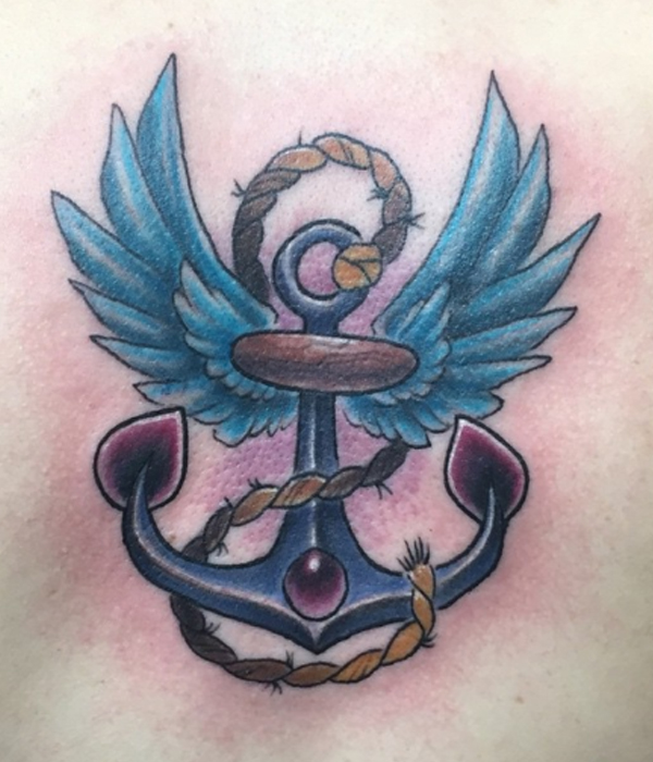  Gorgeous anchor with wings tattoo 