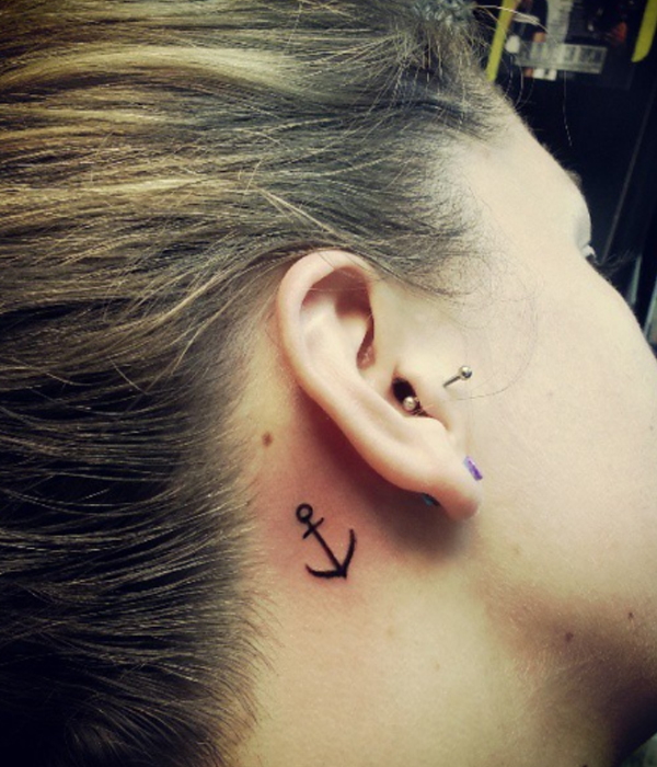 Pretty Tiny anchor ear tattoo design