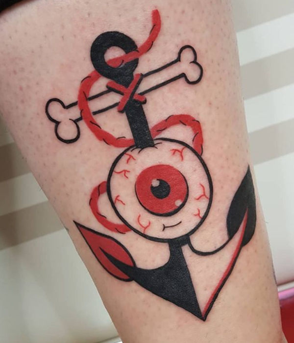 Awesome red and black anchor and eye tattoo