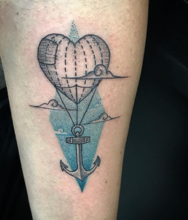 Pretty anchor and heart shape balloon tattoo