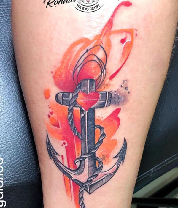Awesome anchor watercolor splash tattoo