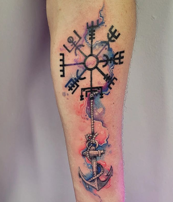 Splendid anchor and Vegvisir compass tattoo