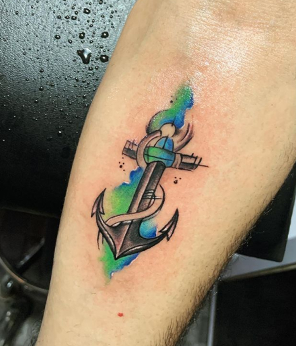 Delicate anchor small colorful tattoo design
