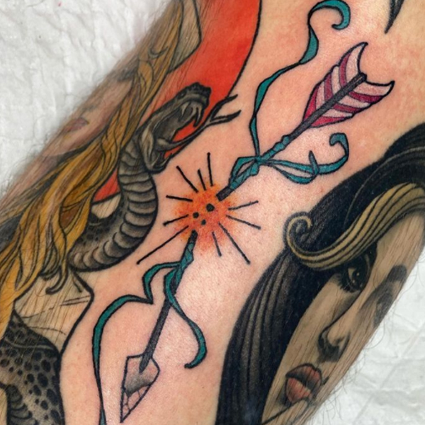 Stunning broken arrow colorful tattoo design