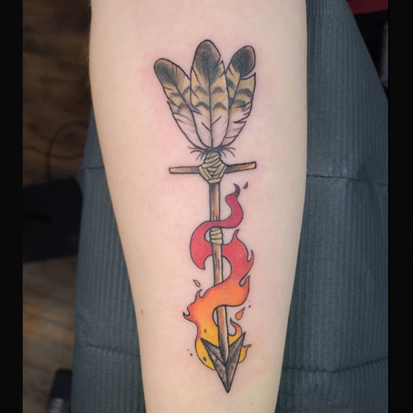 Awesome arrow and fire tattoo design