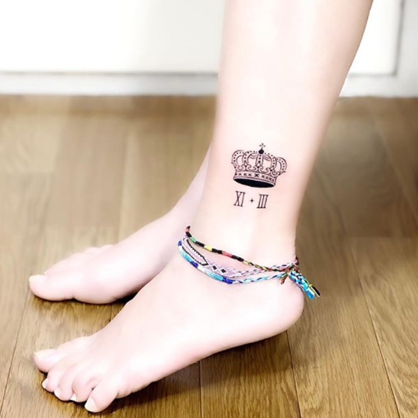 Cute small crown design ankle tattoo