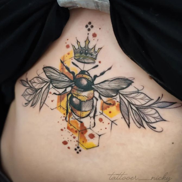 Gracious Queen Honey bee crown tattoo