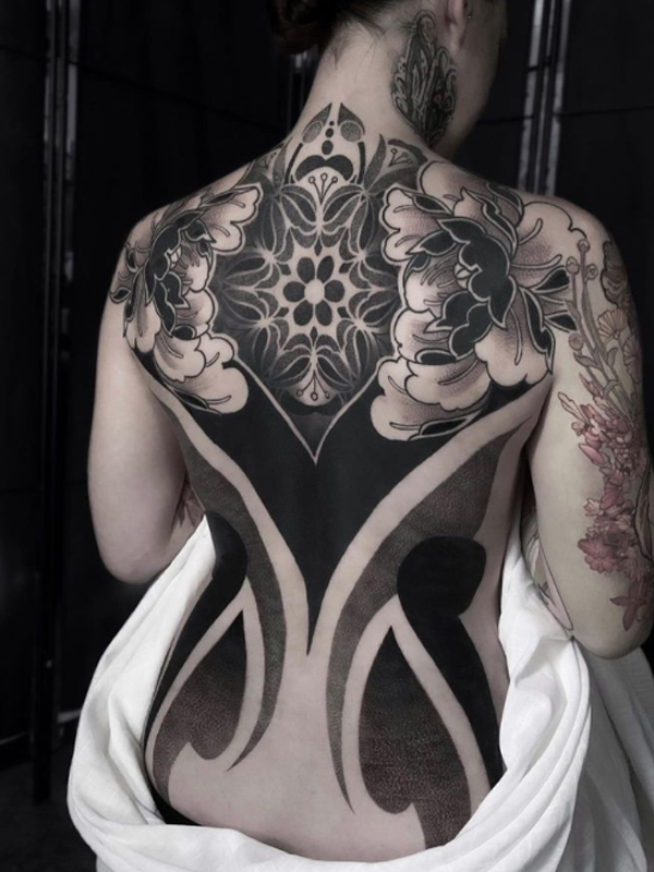 Amazing chrysanthemum flower, tribal tattoo design