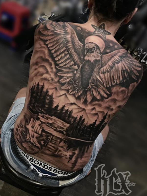 Stunning Eagle and forest theme tattoo design