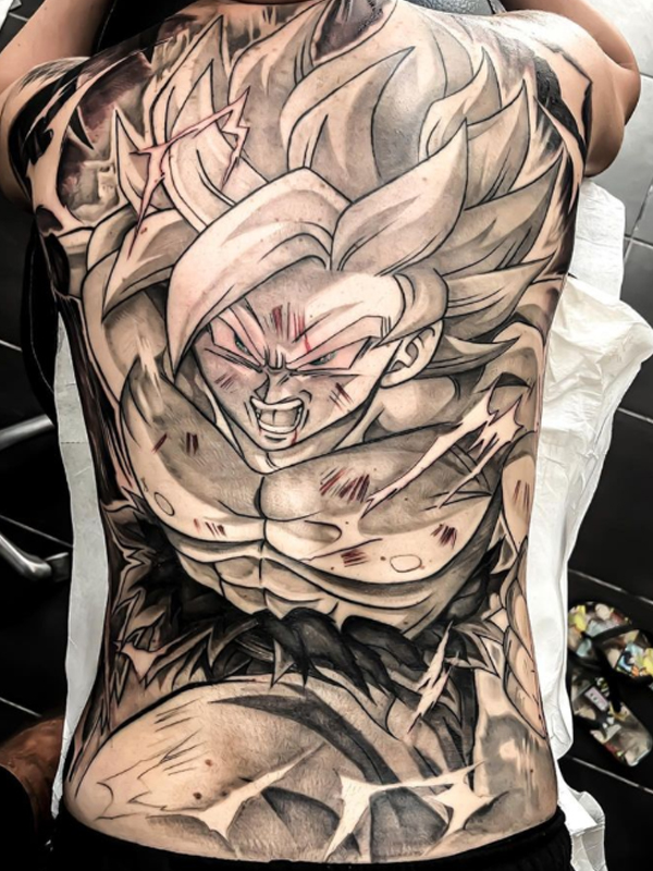 Stunning Goku from dragon boll anime tattoo design