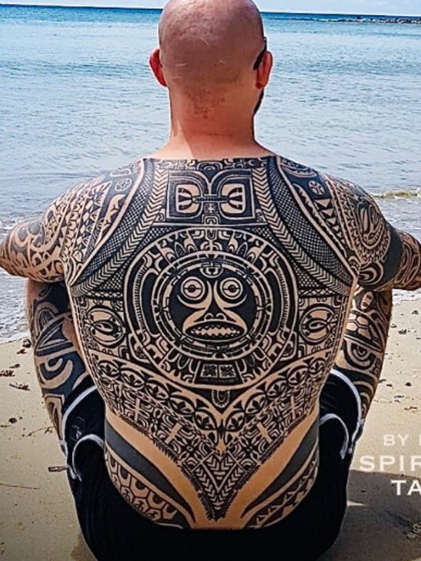 Stunning black Maori tattoo design for full-back