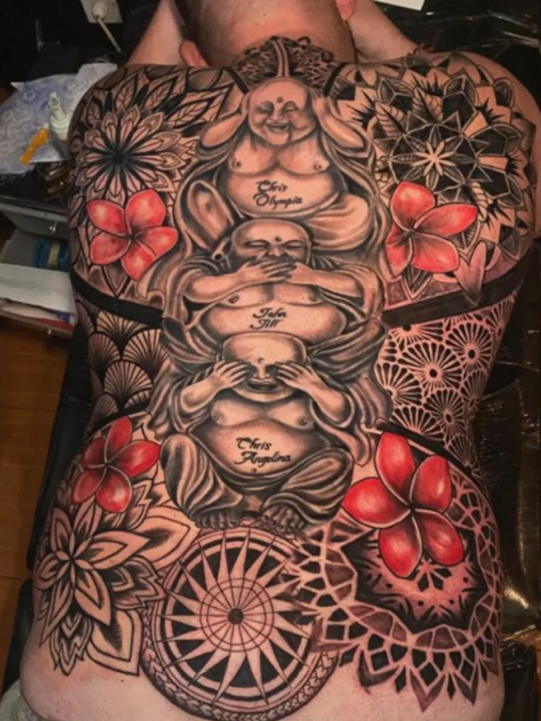 Pretty Laughing buddha geometrical tattoo design