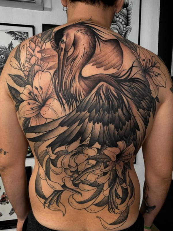 Bird back. Tattoo model.