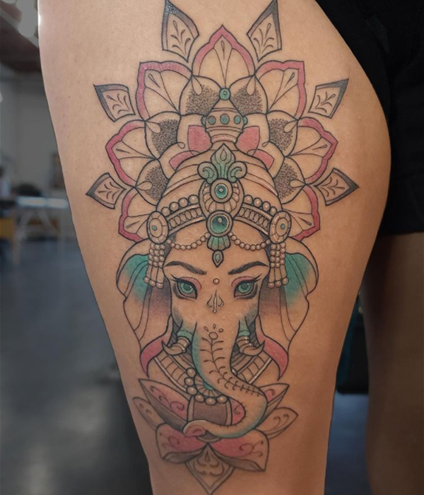 Beautiful lord Ganesha pastel color mandala tattoo design
