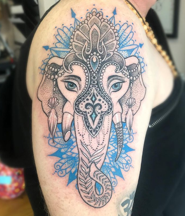 Beautiful lord Ganesha dot work ornamental tattoo