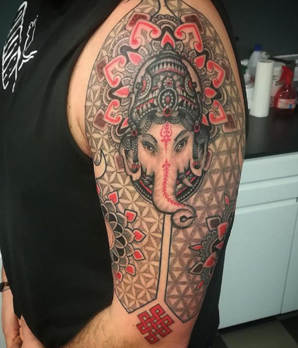 Gracious Geometrical pattern Lord Ganesha Celtic knot tattoo