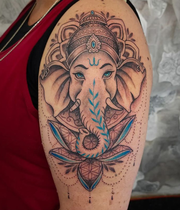 Elegant Lord Ganesh ornamental color tattoo