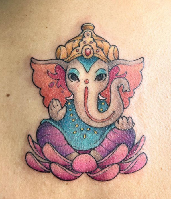 Cute Baby Ganesha colorful tattoo design
